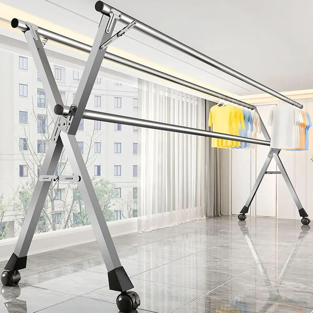 

Heavy-Duty Indoor Clothes Drying Rack with 360° Wheels, Space-Saving, 60KG Capacity, 2.4m Length