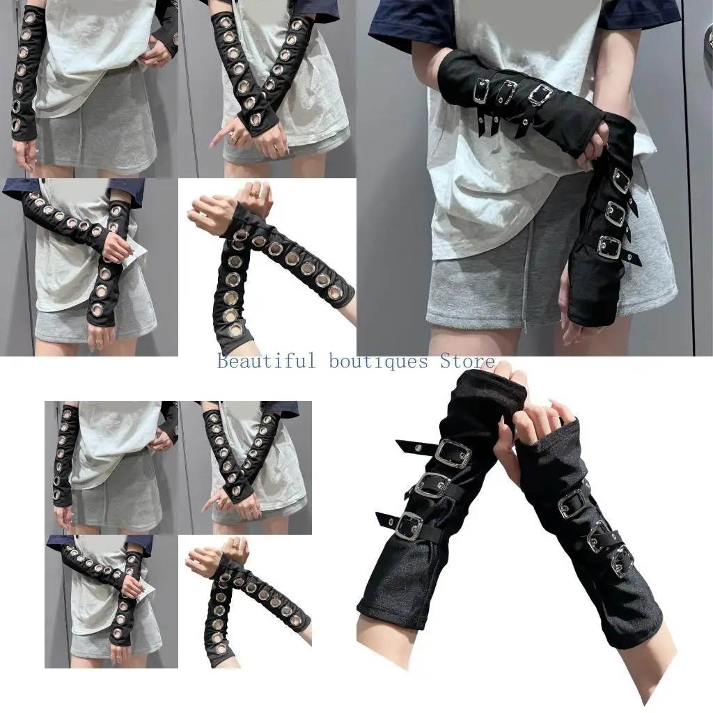 u4lf-dark-theme-stretchable-arm-sleeves-punk-design-armwear-cuffs-sleeves-for-adult