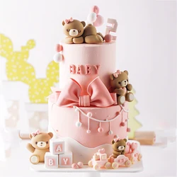 Children's Cake Decoration Pink Blue Bow Bear Letter BABY for Boy Girl Baby Shower Party Cake Topper Teddy Theme Party Supplies