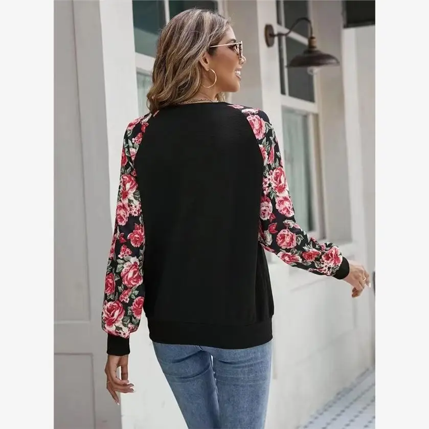 Nueva Suda ra Informal con Cuello Redondo y Estampado Floral Pequeño para Otoño, Suda Deada con Capucha para Es...