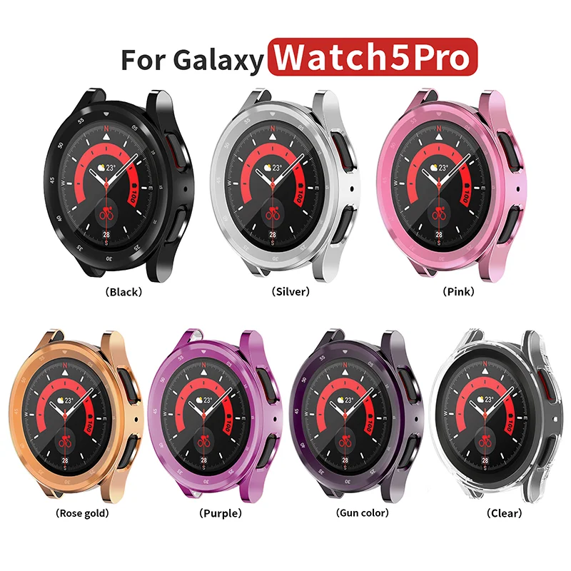 Cristal + funda para samsung Galaxy watch 5 Pro, 45mm, cubierta protectora de pantalla envolvente chapada en TPU, accesorios de parachoques