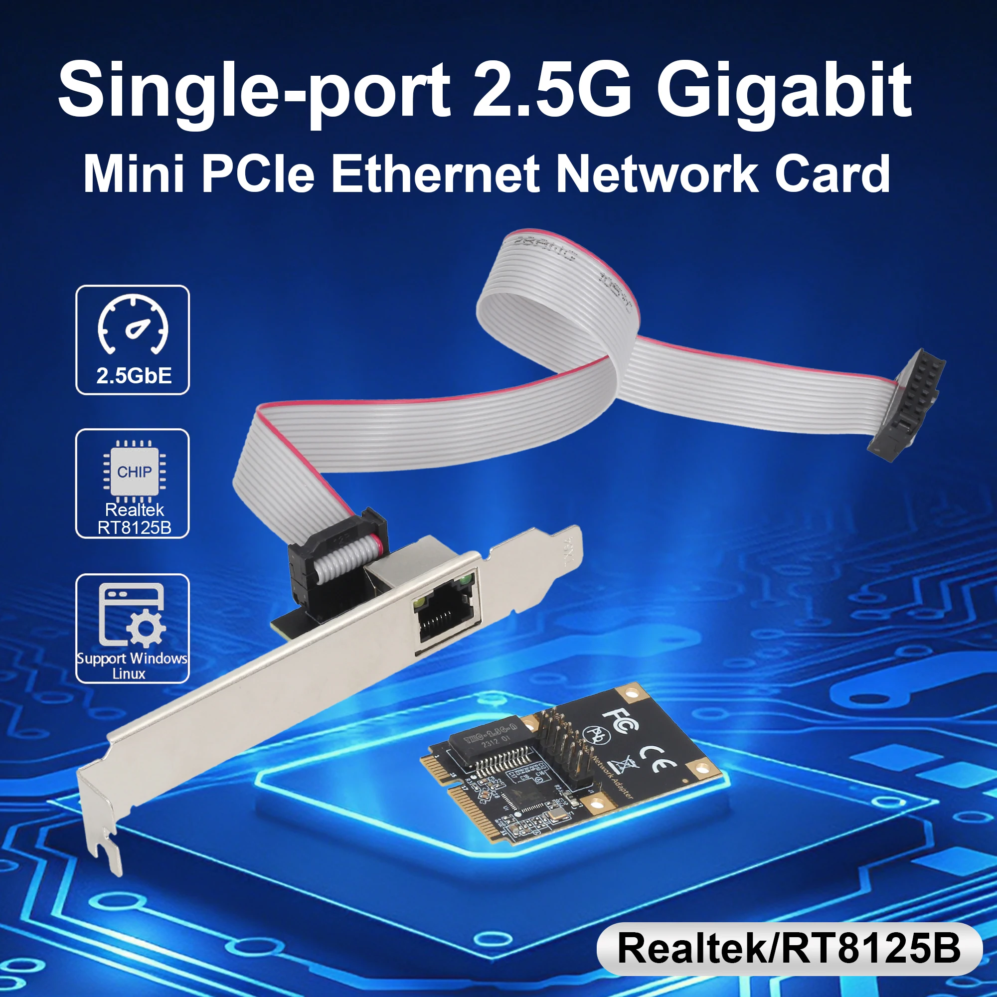 Realtek RTL8125BG Chip 2.5G/1G Mini PCI Express LAN Card Mini PCIE to RJ45 COM Port
