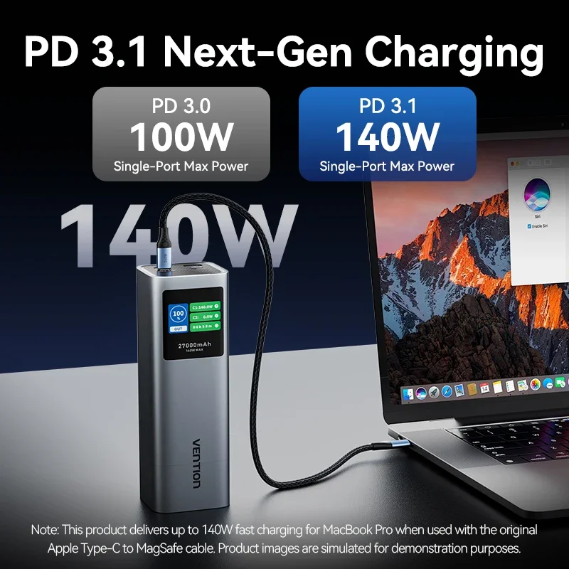 Vention 27000mAh Power Bank Portable 140W PD External Battery PowerBank for iPad Xiaomi Laptop Notebook Macbook Pro Fast Charge