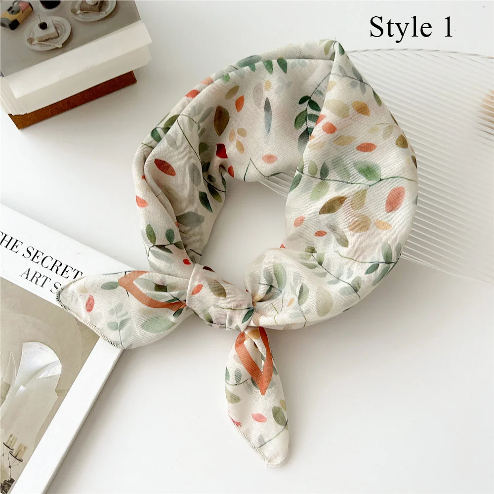 New Summer Linen Cotton Square Scarf Floral Flower Head Neck Scarves Hair Scarf Neckerchief Cotton Bandanas Headwear 55*55cm