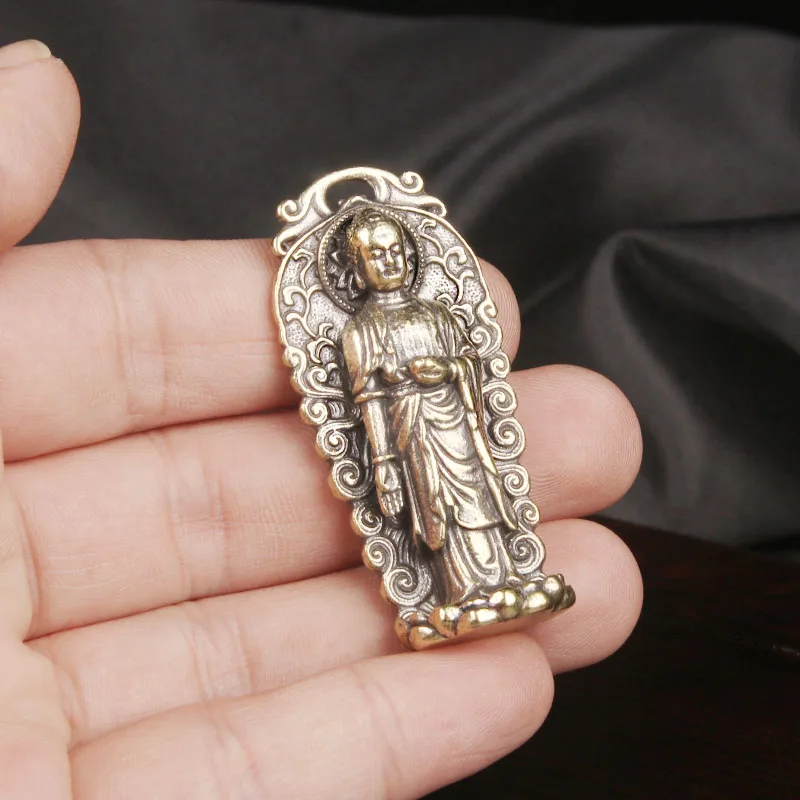 Brass Western Three Saints Amitabha Buddha Pendant Copper Carved Buddha Statue Pendant Handle Piece Pendant Copper Ware