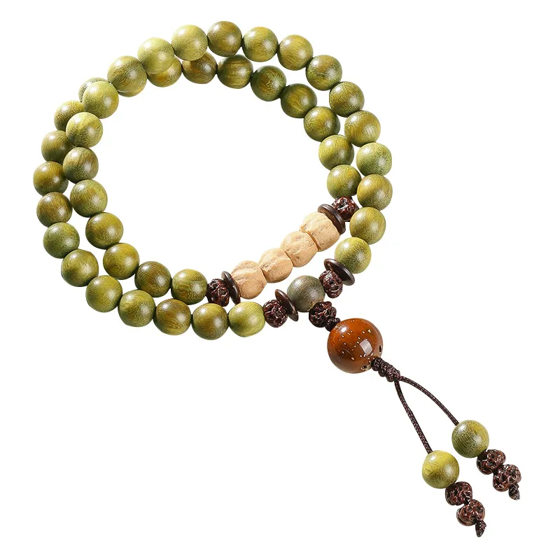 Original Old Materials Green Sandalwood Bracelet Ethnic Style Beads Sandalwood Passion Fruit Seeds Double Circle Bodhi Seed Brac