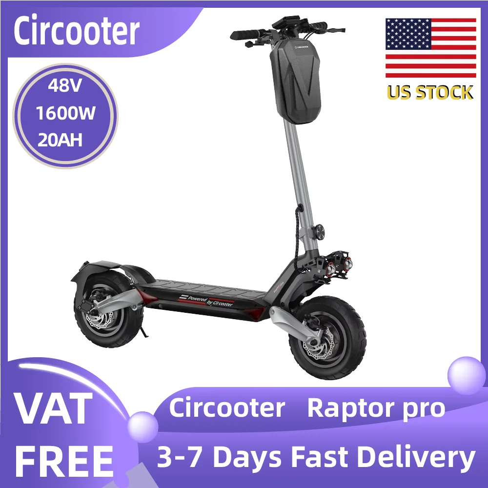 

Самокат Circooter Raptor pro для взрослых, двигатель 1600 Вт, складной электронный самокат 48 В, 20 Ач, 10-дюймовая шина, электронный горный скутер, электрический скутер