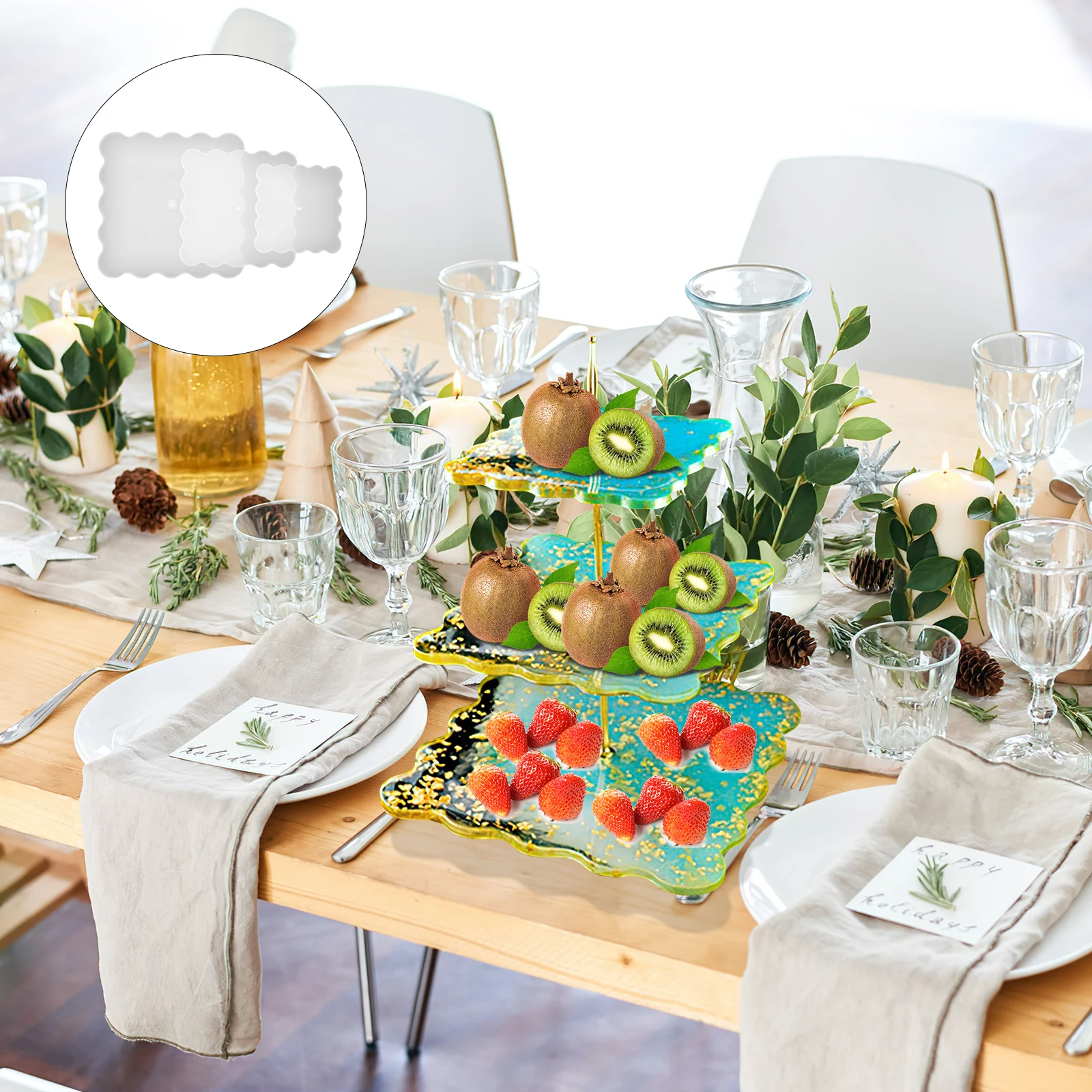 

3pcs Silicone Fruit Tray Molds Set Flexible Non-Stick Resin Casting Diy Epoxy Craft Tool For Tea Cup Mat Baking Kitchen Barware