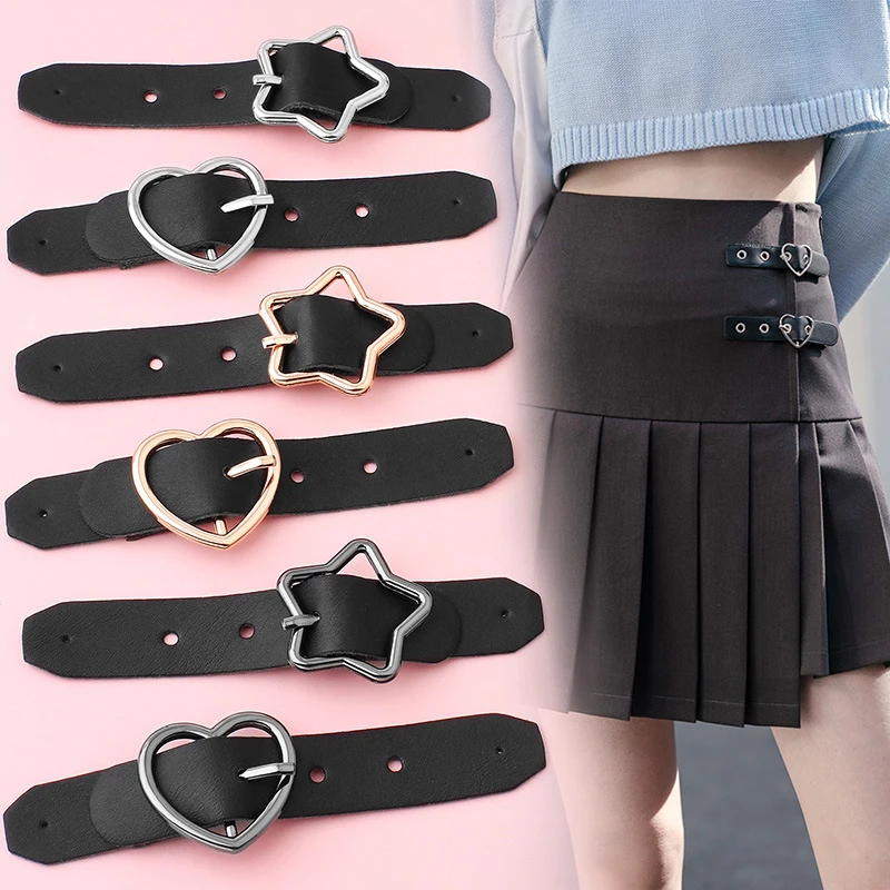 Adjustable Pleated Skirt Button Neckline PU Leather Buckle Decorative Belt Buckle Removable Nail-free Cuff Decoration DIY