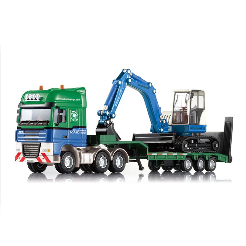 1:50 Flatbed Trailer Trucks Toy Alloy Trailer Excavator Loader Truck Model Car Toys Digger Trailers Transporter Toy Models 2022