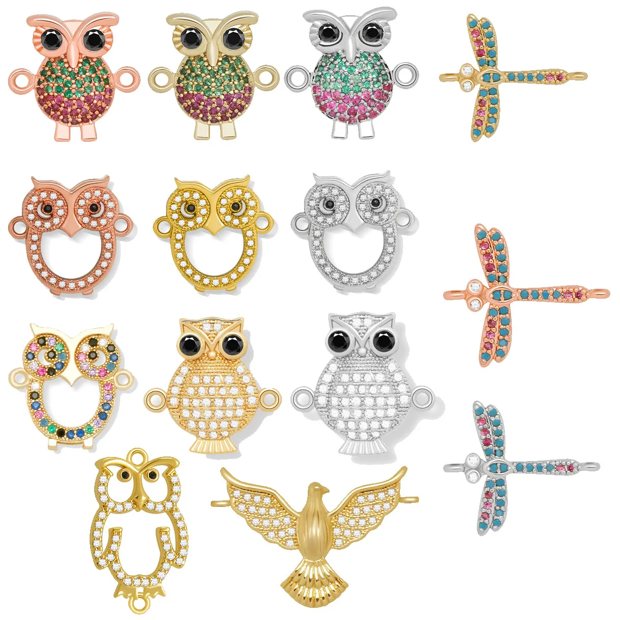 

Colorful Zircon Gold-plated Owl Eagle Bird Dragonfly Insect Pendant For Bracelet Necklace Earring DIY Making Jewelry Accessories