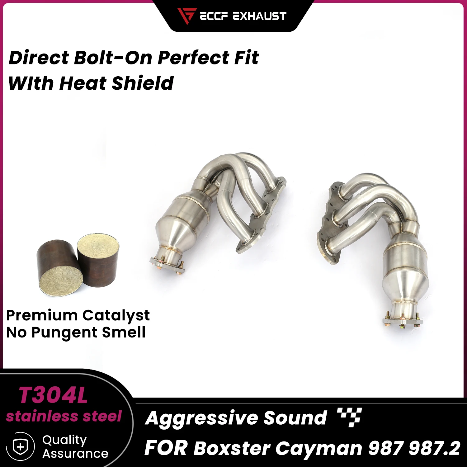 

High Flow Stainless Steel Headers With Heat Shield For Porsche Boxster Cayman 987 987.2 Supercar Sound Performance Upgrade