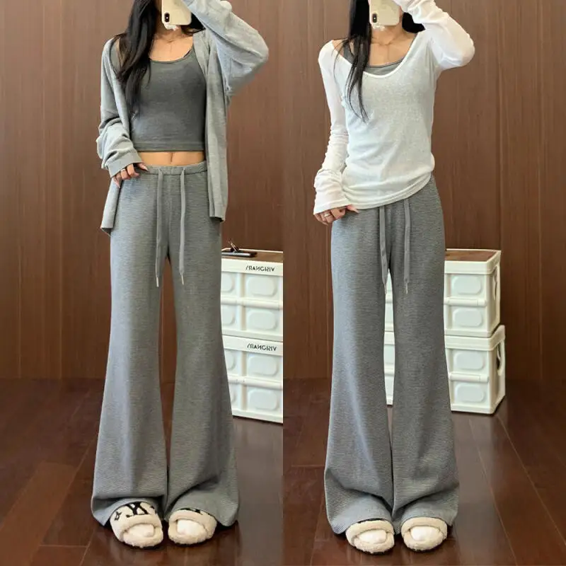 

Спортивные штаны, женские расклешенные повседневные брюки, мягкие липкие весенне-осенние драпированные брюки с высокой талией, свободные широкие брюки для тренировок, женская одежда