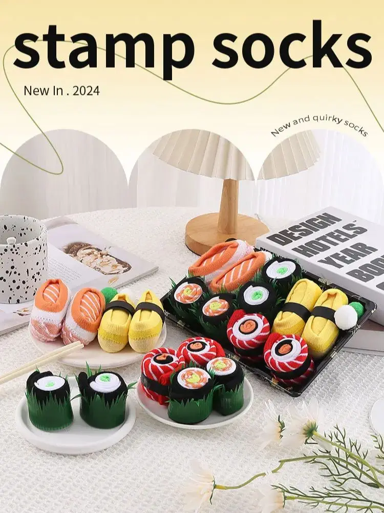 

Носки для женщин, креативные японские суши, лосось, рис, фрукты, мороженое, длинные носки, забавный подарочный набор, длинные носки из чистого хлопка