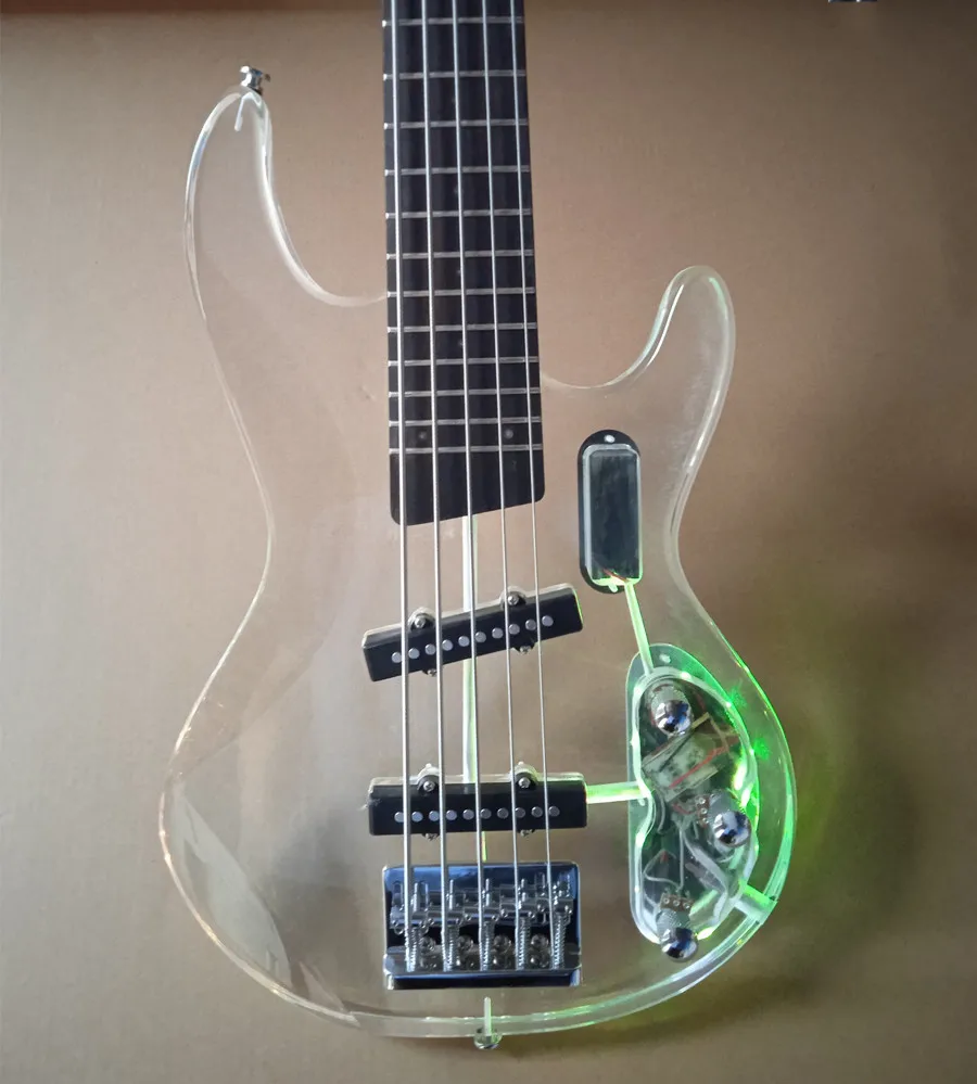 Electric Bass 5 string clear  LED light Acrylic Guitars