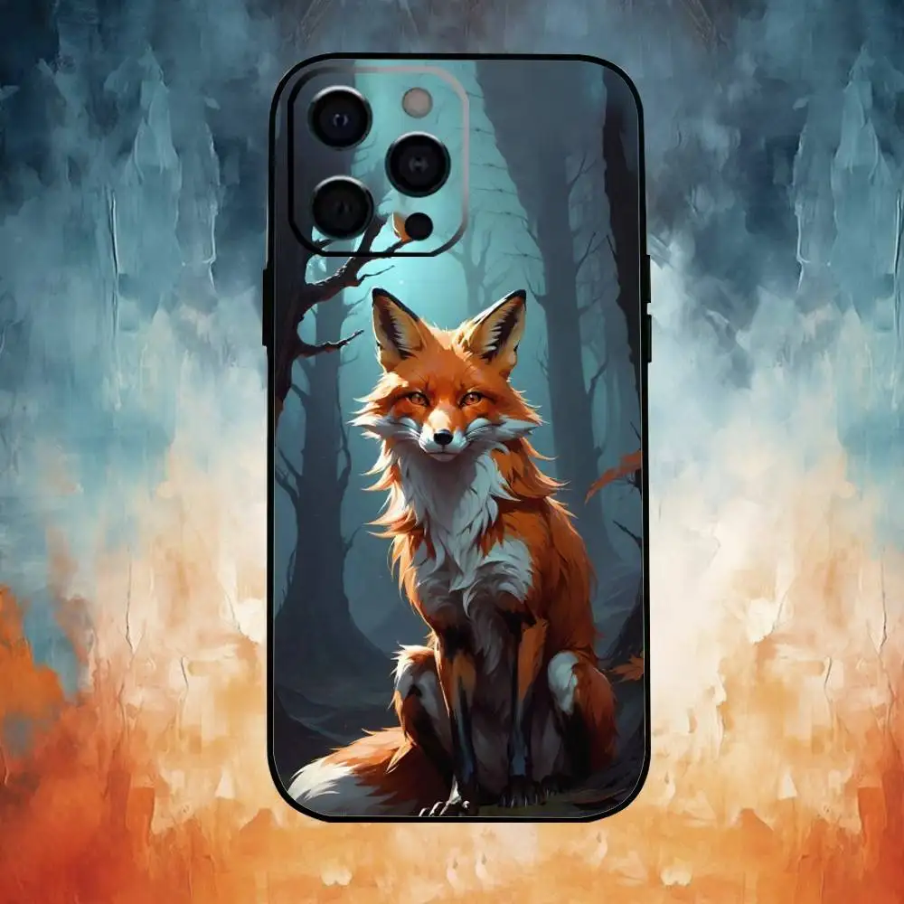 Linda funda de teléfono A-Animal F-Fox para iPhone17,16,15,14,13,12,11 Plus,Pro Max, funda negra suave