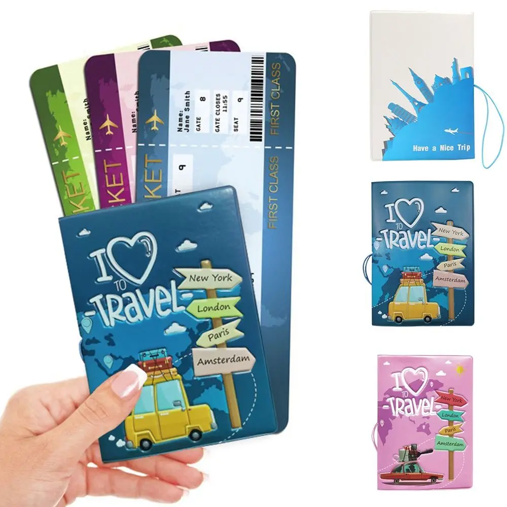 Cute Pattern Print Leather Passport Holder Multifunctional Card Case Certificate Storage Bag Ticket Holder Airplane Check-in