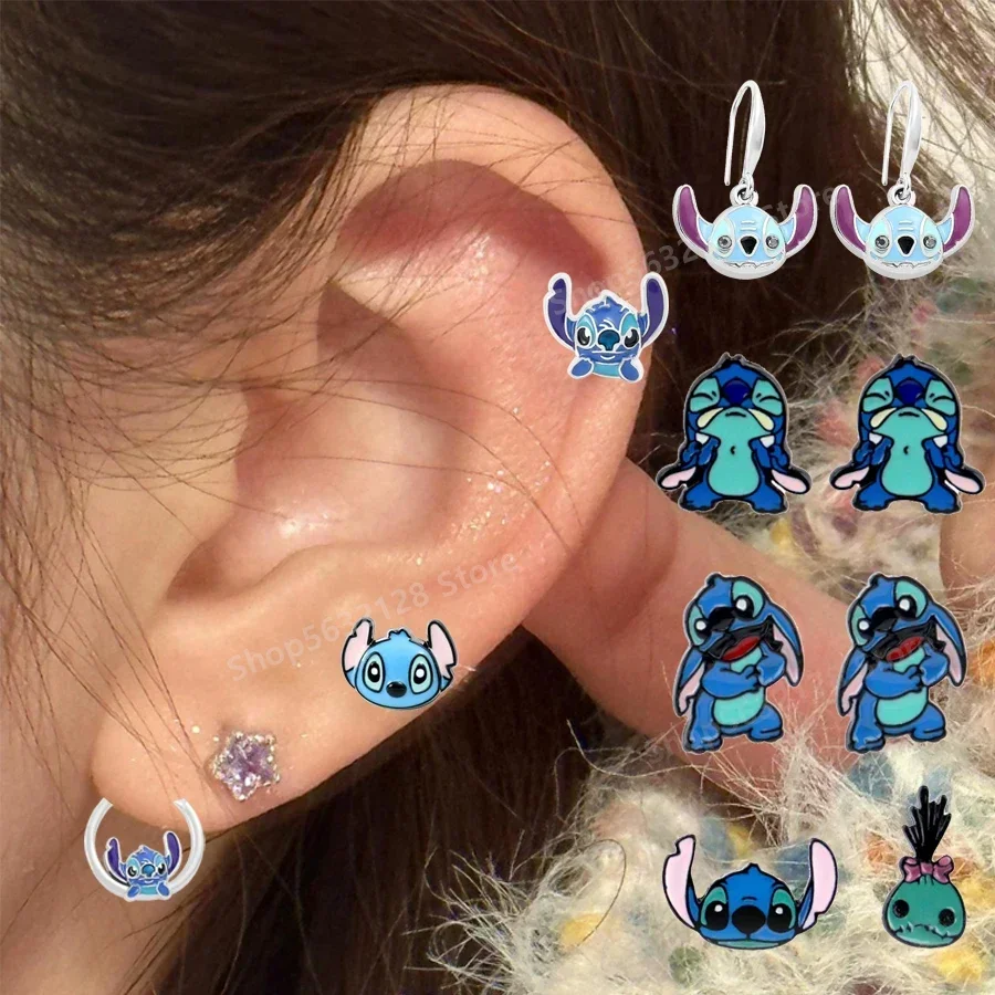 Stitch Disney Ear Pendants Anime Lilo & Stitch Metal Earring Delicate Female Jewelry Accessories Kawaii Stich Woman Girl Gifts