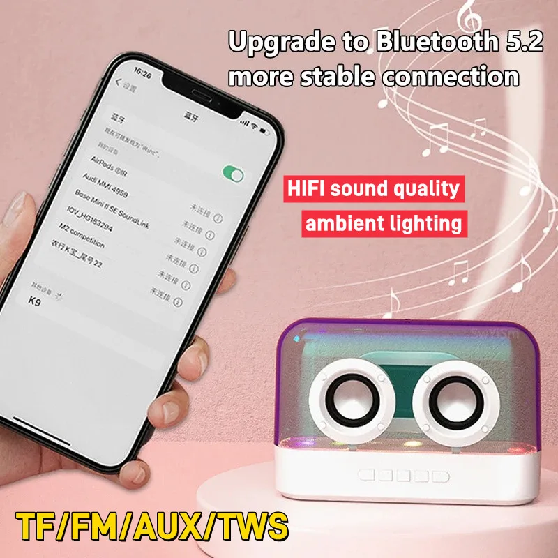 Super Bass Bluetooth Speaker Full Screen 3D Colorful LED Light Stereo Wireless Protable Column HiFi Soundbar Support TF AUX TW