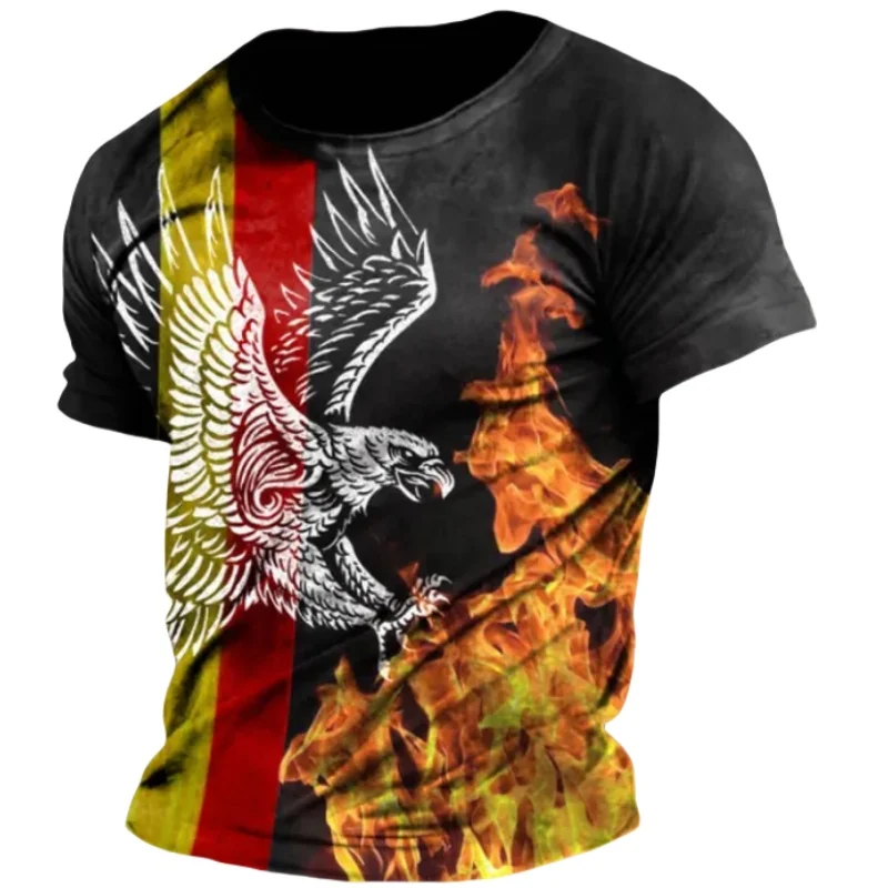 Retro Germany Eagle Print T-shirt Summer Germany Jersey O-Neck Loose Short Sleeve Deutschland Tee Shirt Street Tops Men Clothing