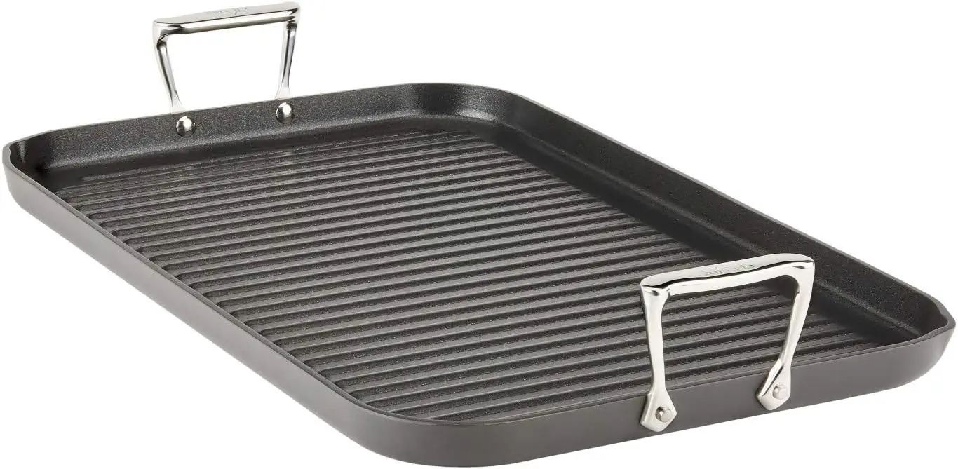 

Hard Anodized Nonstick Grill/Griddle Pan 13x20 Inch Oven Broiler Safe 500F Pots and Pans, Cookware Black