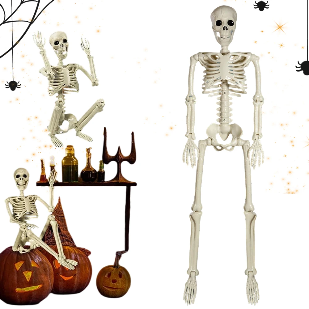 Halloween DIY – dekoracja w kształcie szkieletu, którą można rozmontować, o wysokości 94 cm. Realistyczne wykonanie, ruchome i regulowane stawy, materiał przypominający kości, z możliwością odłączania