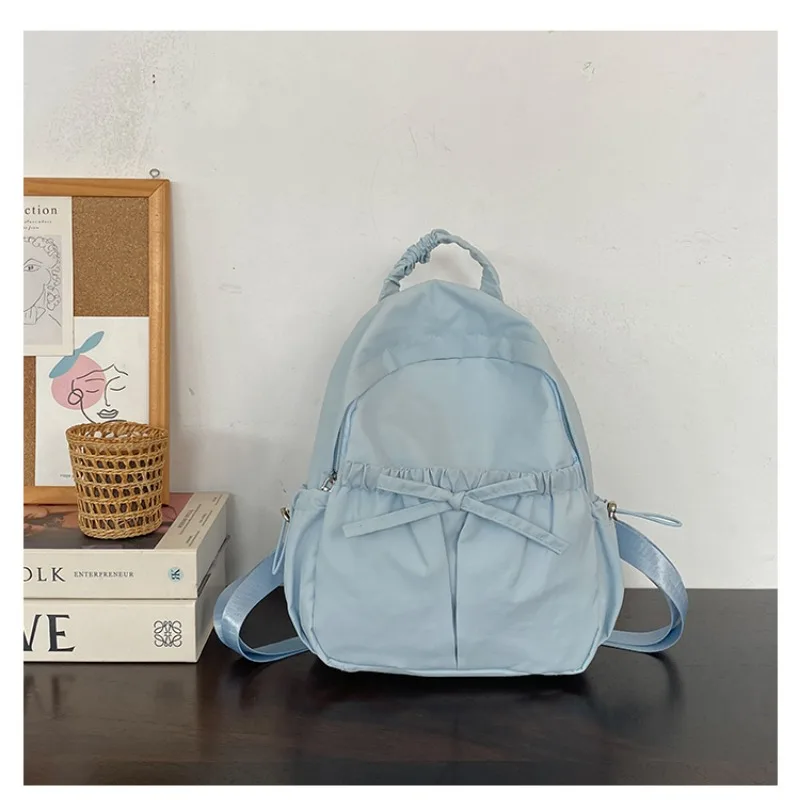 Mochilas de Escola Monocromáticas de Grande Capacidade Feminina, Simples, Versátil, Casual, Mochila de Nylon Fresca, Alta Qualidade, Moda, Novo Estilo, 2024