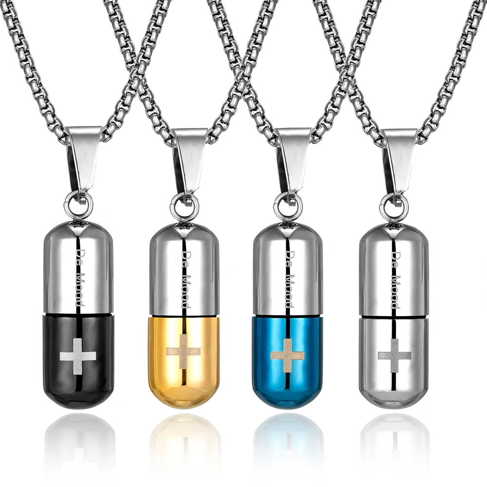 Men Women's Healing System Can Open Capsule Pill Necklace Ins Trendy Street Stainless Steel Pendant Hip-Hop Accessories Jewelry