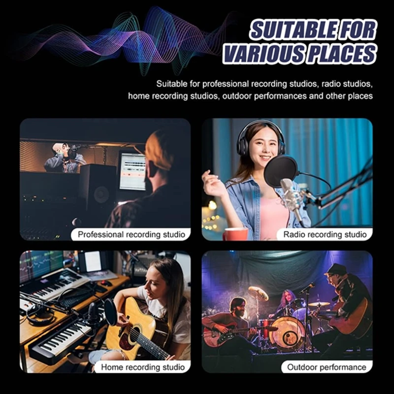 【Superdeals】C5 Pantalla de micrófono de estudio universal Micrófono de grabación en vivo Pantalla de viento con reducción de ruido antiinterferencias