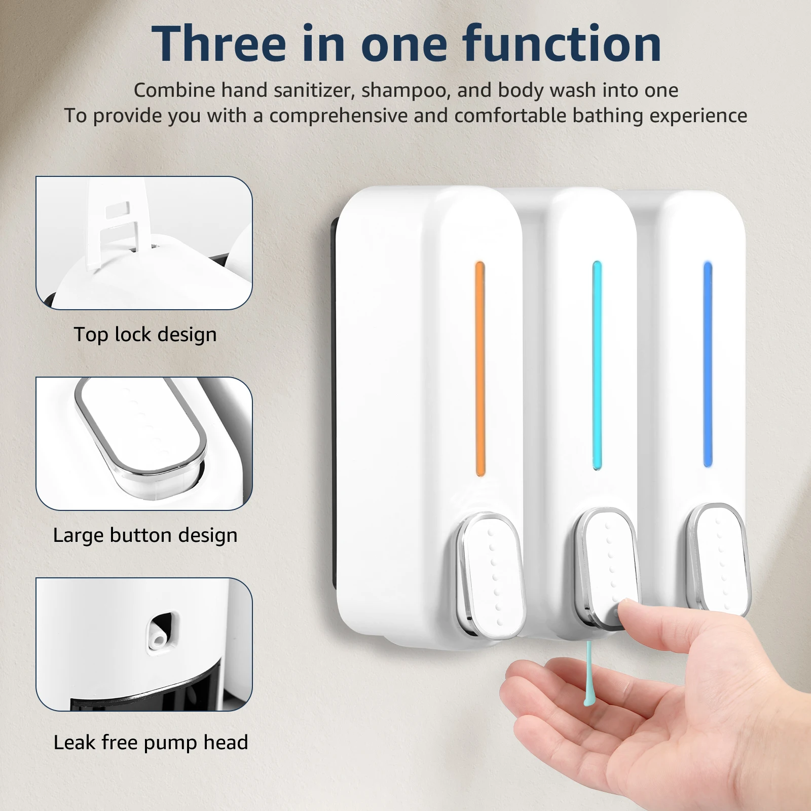 Wall Mounted Soap Dispenser 3 Chamber Shampoo Shower Gel Dispenser Detergent Container Family Hotel Bathroom Accessories