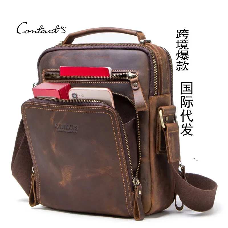 Imagem -05 - Bolsa de Ombro de Couro Crazy Horse para Homens Bolsas Mensageiro Vintage Bolsa Crossbody Masculina Marca de Alta Qualidade