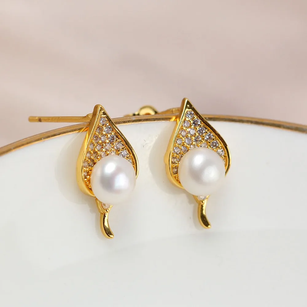

10PCS S925 Sterling Silver Needle 18K Gold Wrapped Plated Brass Earring Settings Diy Jewelry Pearl Earrings Accessories