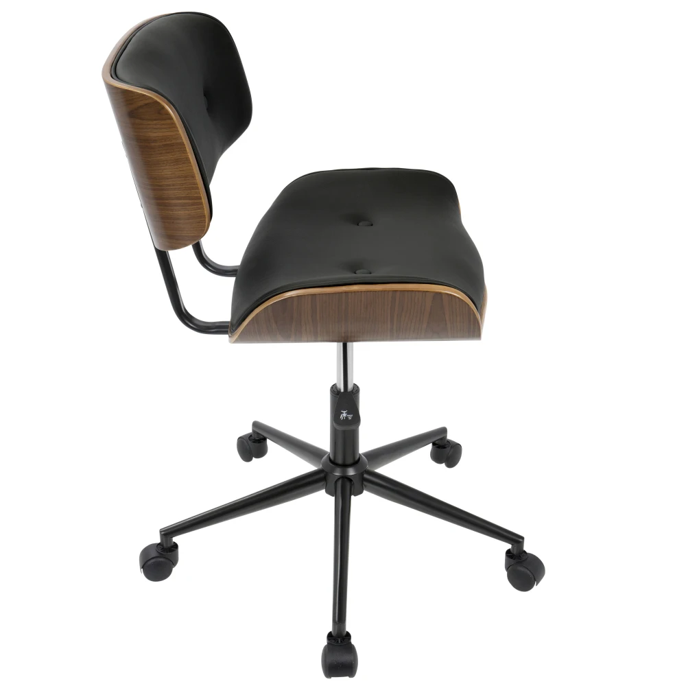 Sedia da ufficio regolabile moderna Mid-Century Lombardi con girevole in noce e nero di LumiSource