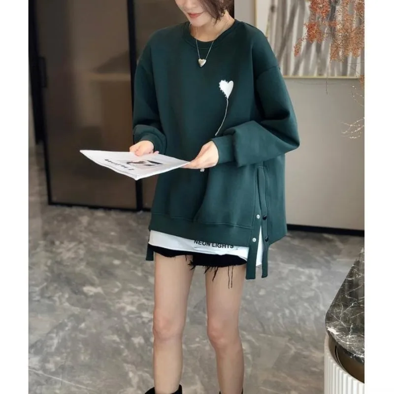 

2023 Autumn and Winter Women's Pullover Round Neck Patchwork Printing Loose Fashion Casual Elegant Commuting Long Sleeve Hoodies