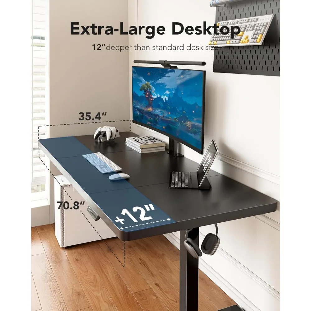 Large Electric Adjustable Standing Desk 71x35, Brushless Motor, 4 Memory Settings, Sit-Stand Desk with Height Adjustment Feature