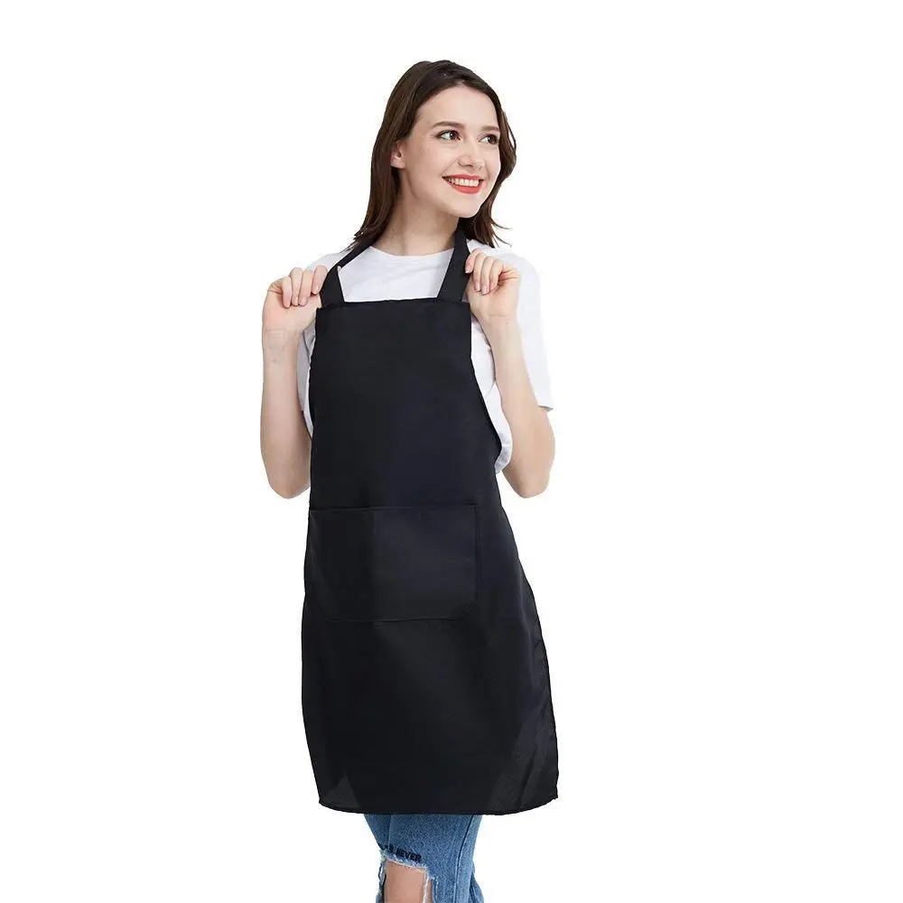 12 Pack Bib Apron - Unisex Black Apron Bulk with 2 Roomy Pockets Machine Washable for Kitchen Crafting BBQ Drawing