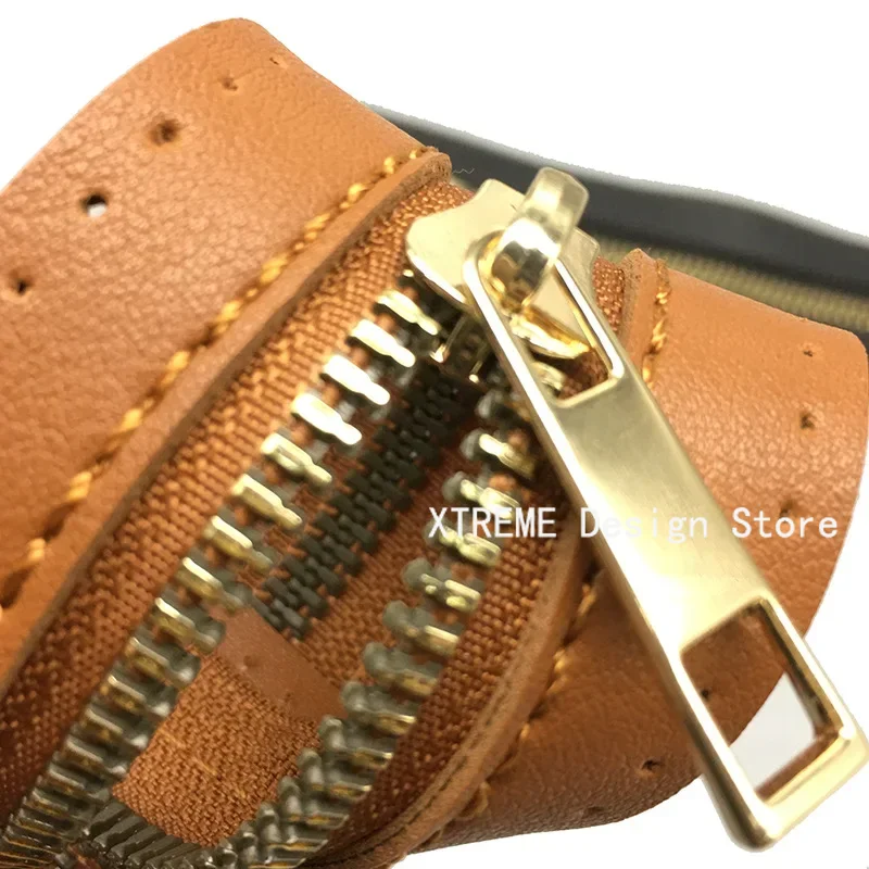 Cremallera de cuero de 27cm de largo, accesorio de costura, útil para bolso de ganchillo, herrajes para bolso
