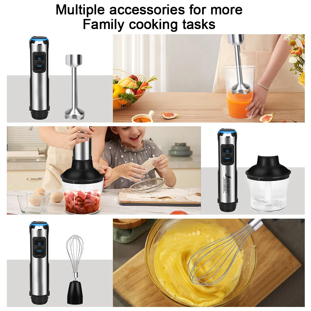 Liquidificador manual 4 em 1 de alta potência, 1200W, misturador de carne vegetal, inclui picador e copo de smoothie, batedor de aço inoxidável