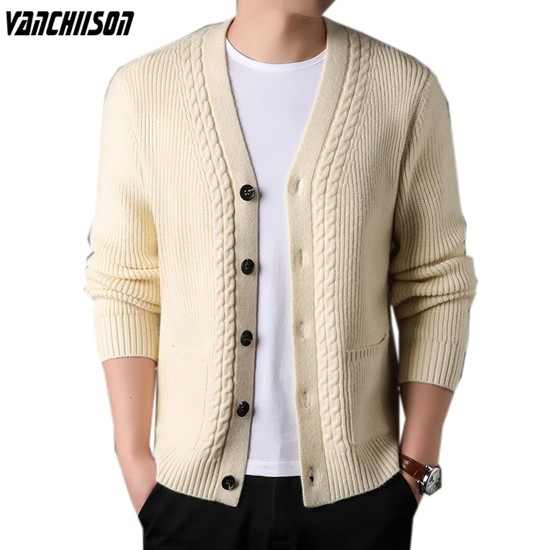 

Men Thick Buttons Down Cardigan Jacket Outwear V Neck England Style High Quality for Autumn Winter Male Fashion Clothing 00171