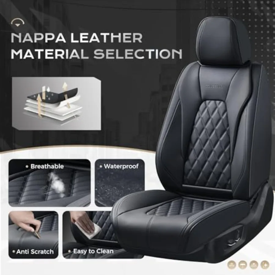 Front Car Seat Covers 2-Pack Black Waterproof Nappa Leather Seat Protector Cushions Universal Fit for Most Cars Trucks SUV