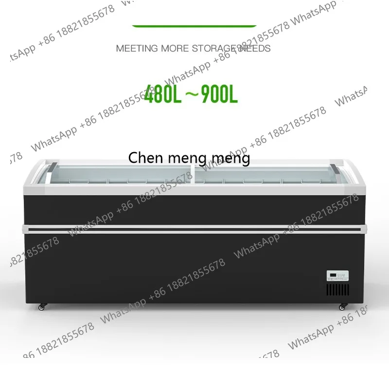 خزانة عرض آيس كريم بباب زجاجي مجمد ذو سعة كبيرة ومبرد أفقيًا، خزانة عرض تجارية