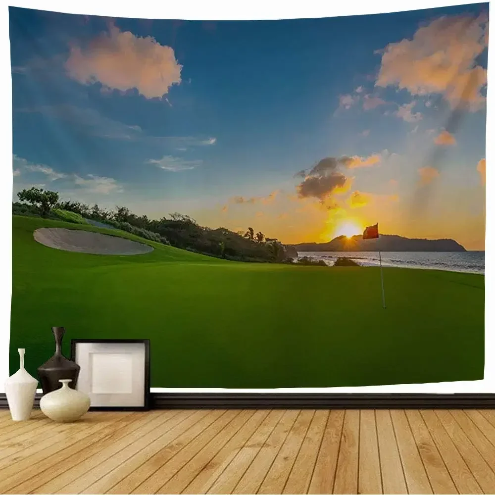 Golf Course Meadow Tapestry Blue Sky Outdoor Sports Recreation Parks Tapestry Wall Hanging Decor for Bedroom Living Room Dorm