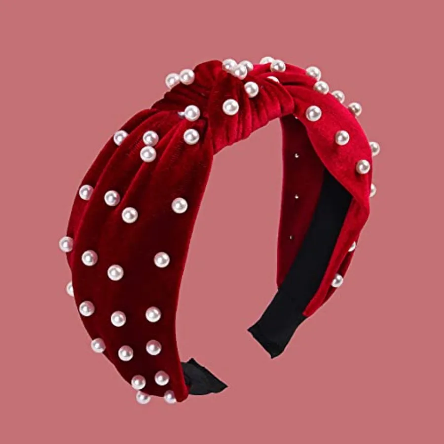 

Red Hair Headband, Velvet Headband, Knotted Pearl Gold Accessories Pearl Ve-lvet Bulk Hair Clips Accessories