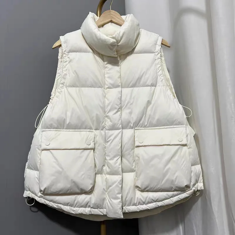 سترة فضفاضة عصرية بياقة واقفة بيضاء مبطنة للأسفل كبيرة الحجم لملابس خارجية للخريف والشتاء سترة جديدة للنساء