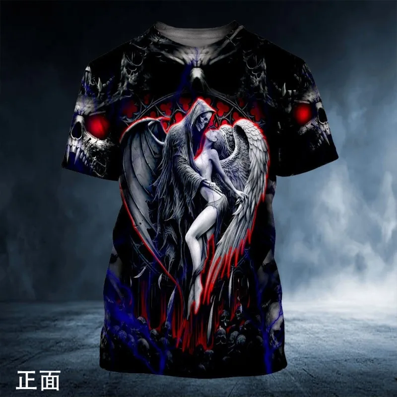 

2025 New Trendy Street Men's 3D Digital Printed Skull Style Loose Sports Short Sleeve Custom funny Casual T-shirt for Men