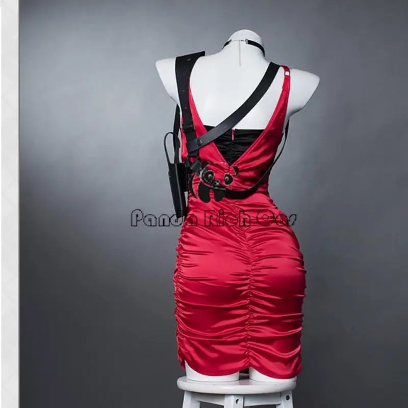 Costume de Cosplay pour Femme et Fille, Robe Cheongsam Maléfique, Perruque Ada Rouge, Chaussures, Halloween, Carnaval, Déguisement Trempé, 4 Ada Wong