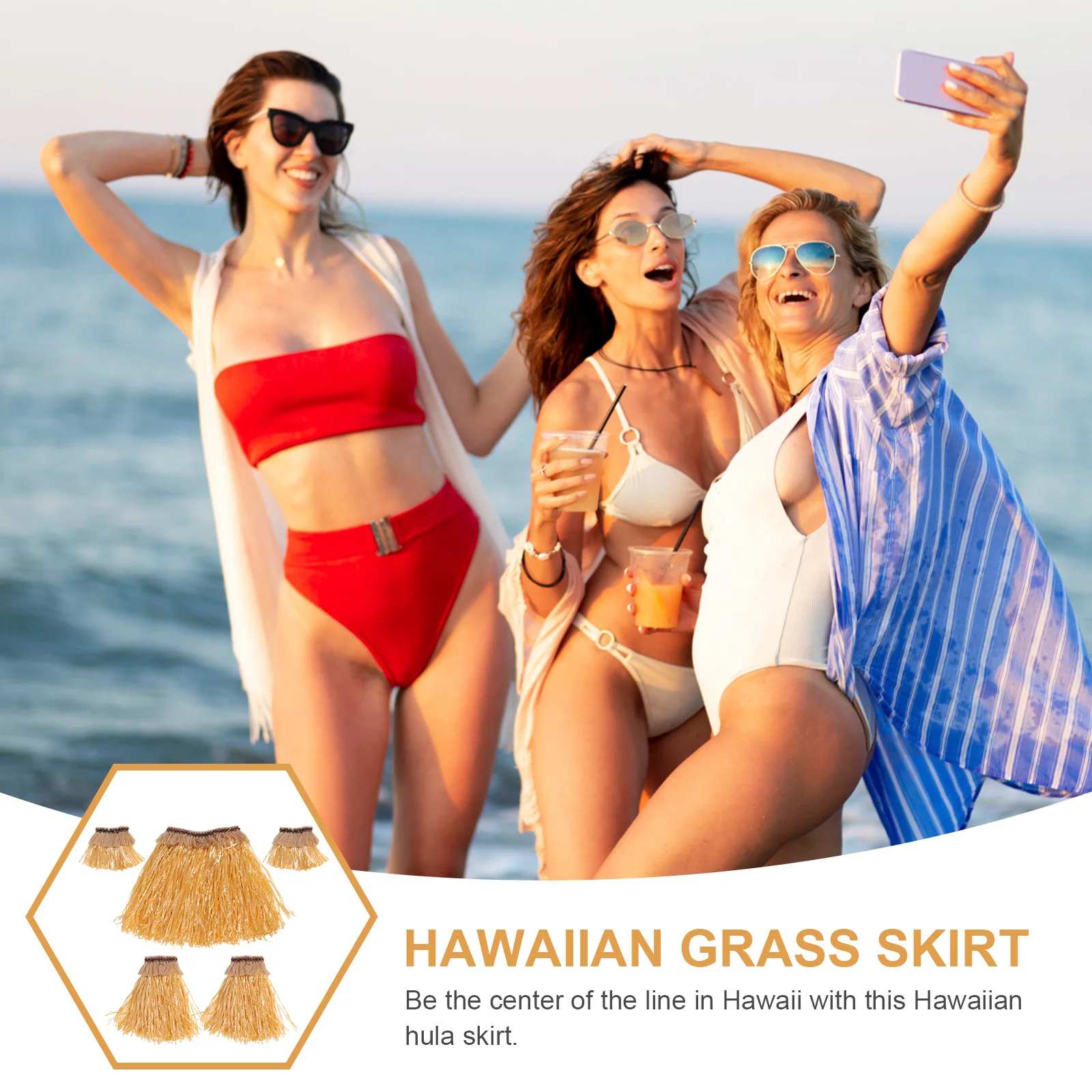 Grasrock-Set, Hawaii-Stil, Kostüm für Damen, Herren, Kinder, Hula-Party-Anzieh, tropisches Thema, Event, Festival, Strandkleidung