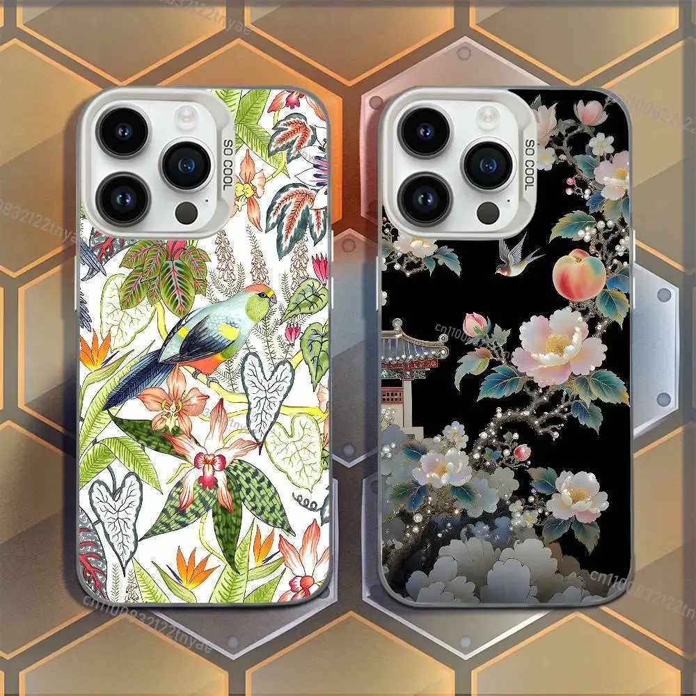 

INS Elegant Floral Bird Botanical Phone Case For iPhone 17,16,15,14,13,12,11,Mini,Pro,E,MAX White Candy Matte Shockproof Cover