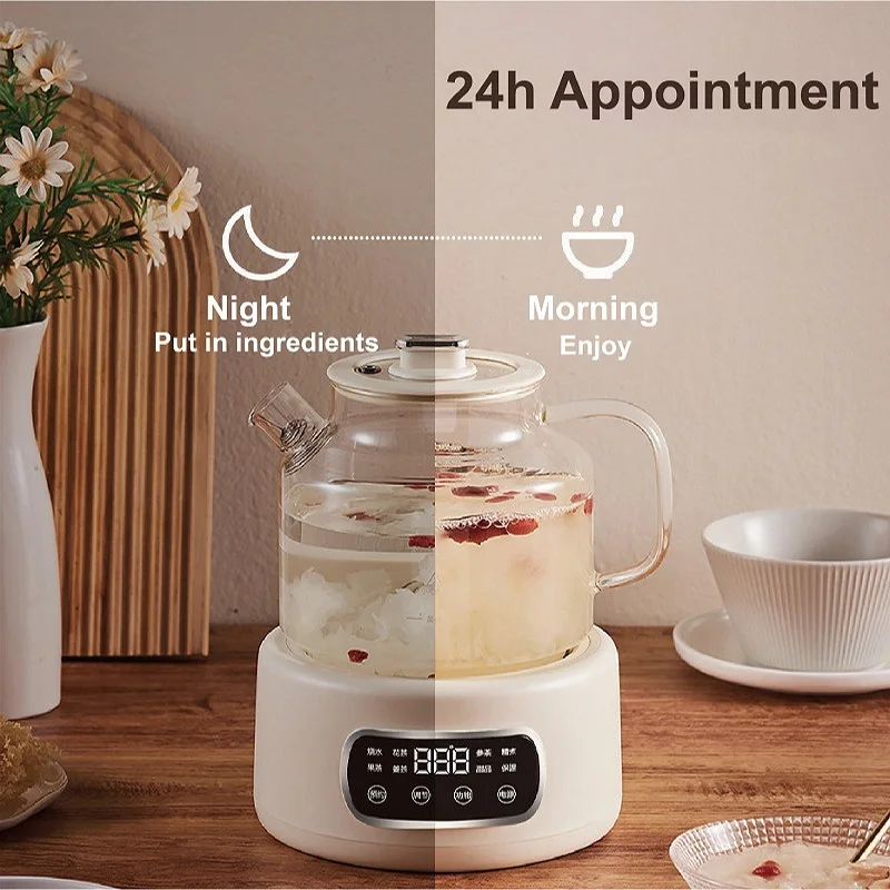 1.2L Full Glass Health Kettle Temperature Adjust Tea Maker Appointment Flower Teapot MultiFunction Electric Stew Cup 110V/220V
