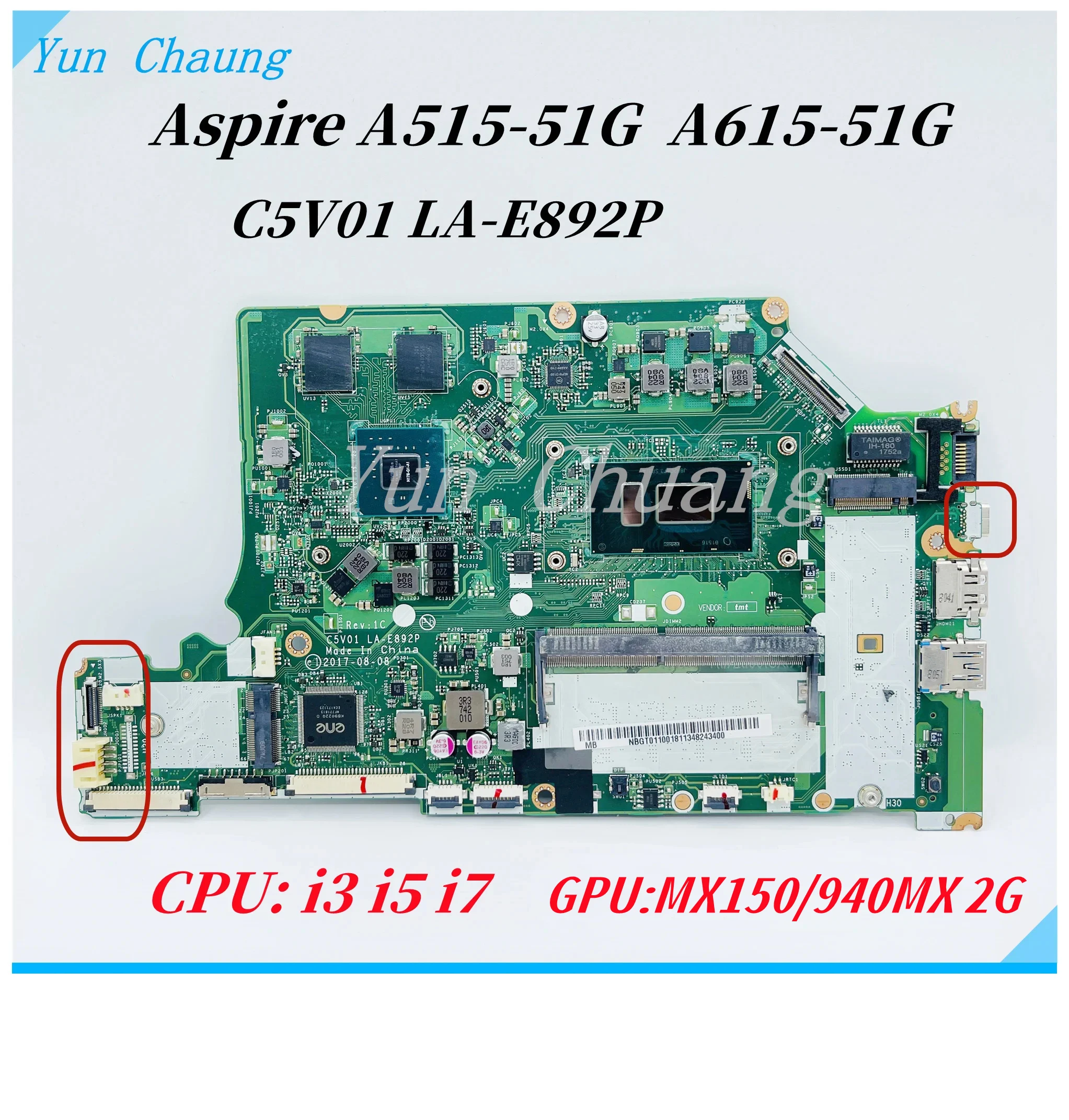 

Материнская плата C5V01 для ноутбука Acer Aspire LA-E892P A515-51G A515-51, материнская плата для ноутбука с процессором i3 i5 i7 MX150/940MX 2G GPU DDR4